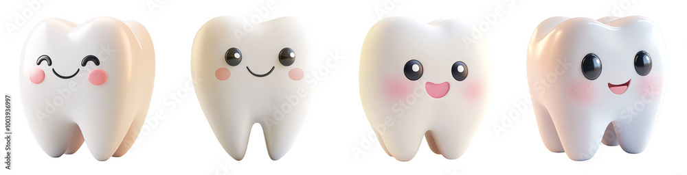 Cute smiling cartoon teeth characters collection transparent background ...