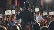 ©  Abyss Photo - A candidate giving a speech with supporters holding campaign signs
