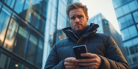 Wall Mural - Urban Man Texting on Phone