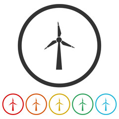 Poster - Wind turbine icon. Set icons in color circle buttons