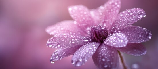 Canvas Print - Close-up of a delicate pink flower with water droplets on its petals.