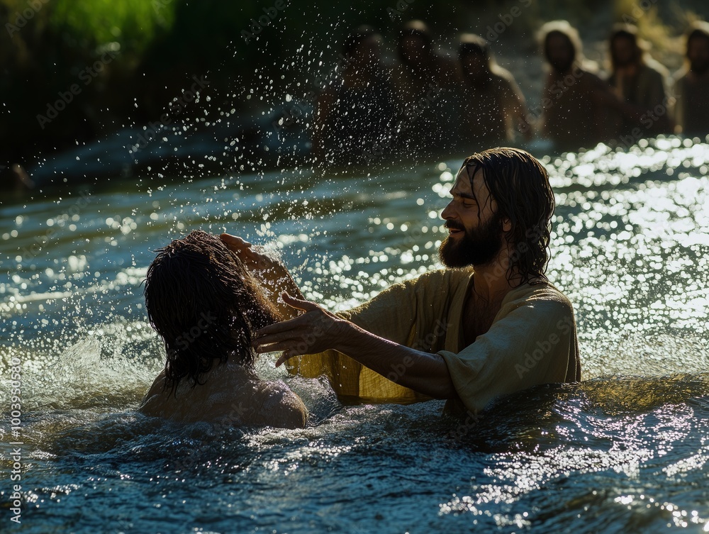 ภาพประกอบ Stock Baptism of jesus in the jordan river by john the ...