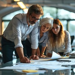 Aufkleber - People in an office setting planning ideas and improvements.