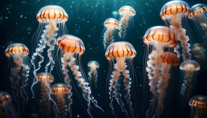 Wall Mural - Mesmerizing jellyfish gracefully gliding through the waters of an aquarium