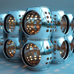 Poster - Cylinder array. industrial machinery and tools. polished metal cylinders reflecting light in an industrial setting.