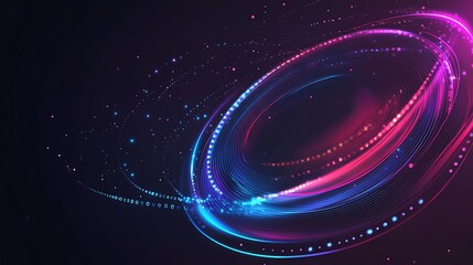 Poster - Abstract glowing light circles on a dark background with sparkling particles.