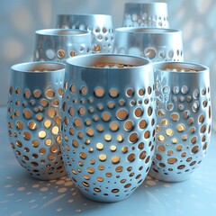 Poster - Cylinder array. industrial machinery and tools. polished metal cylinders reflecting light in an industrial setting.