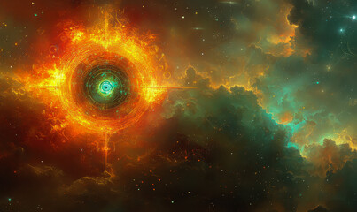 Wall Mural - Futuristic space vortex with glowing tech elements