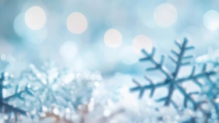 Poster - Close up of sparkling snowflakes creating a magical christmas background with bokeh. Festive blue colors perfect for winter holidays greetings