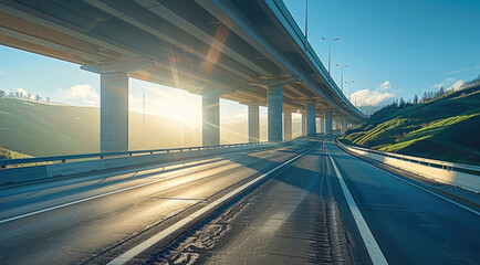 Aufkleber - A highway under span on a bright sunny morning.