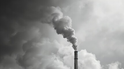 Cloudy sky over industrial smokestacks emitting smoke and steam.