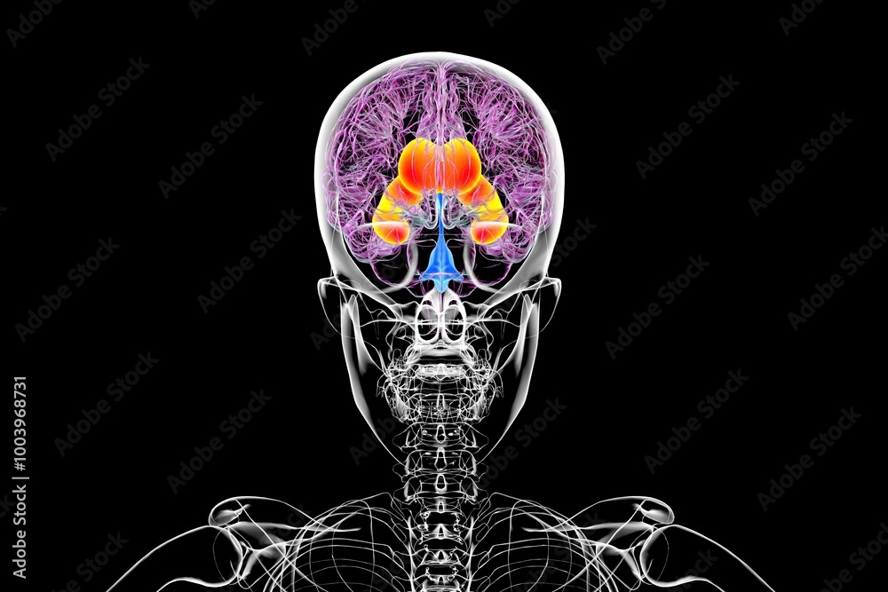 Enlarged lateral ventricles of the brain, 3D illustration Stock ...