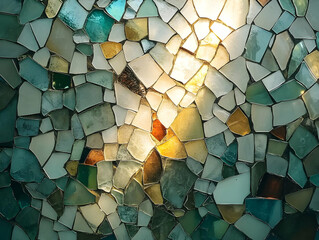 Poster - Stunning mosaic pattern showcasing vibrant and muted colors with a glass-like texture, ideal for artistic and design projects.