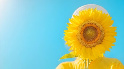 Aufkleber - A close up of a vibrant yellow sunflower blossom with delicate petals set against a stunningly bright blue sky  The sunflower s center is full of energy