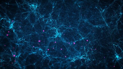 Poster - Mesmerizing image of vibrant blue glowing lines connecting nodes in a cutting-edge data grid against a dark backdrop, hinting at advanced technology and communication