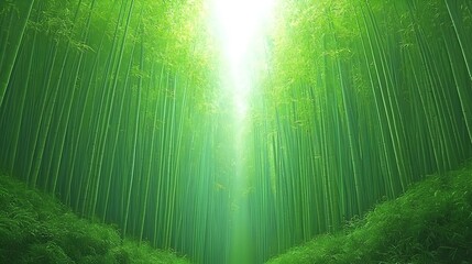 Aufkleber - A dense lush bamboo forest with tall slender stalks and sunlight streaming through the verdant canopy creating a serene and calming atmosphere