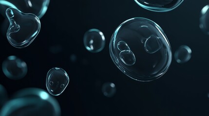 Poster - Captivating soap bubbles float gracefully on a dark background, shimmering with a mesmerizing blue light, evoking feelings of hope, optimism, and joy