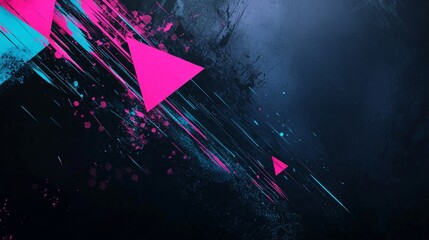 Abstract background featuring geometric shapes, dynamic lines, and a vibrant color scheme, creating a sense of energy and movement. The design combines a grunge aesthetic with modern elements