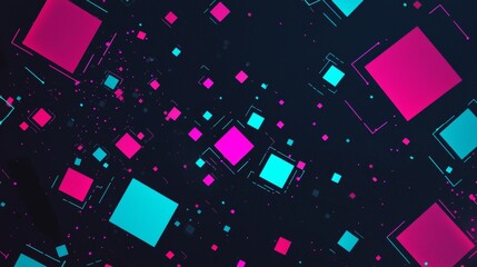 Poster - Abstract background featuring glowing neon pink and blue squares of various sizes, creating a sense of depth and movement