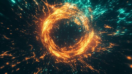 Poster - Swirling orange and teal energy portal in space with streaks of light, perfect for futuristic projects