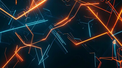 Poster - Vibrant orange and blue neon lines create a mesmerizing geometric structure against a dark background, exuding energy and futuristic design