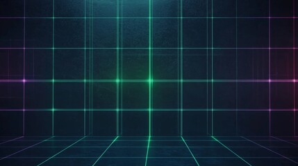 Poster - The glowing grid lines on an empty stage create a futuristic and techy vibe, with neon lights forming a mesmerizing pattern