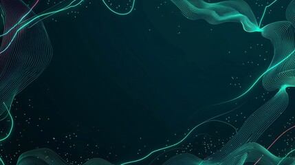 Poster - Glowing lines form a frame on a dark green backdrop with shimmering particles, creating a modern and energetic design perfect for digital projects