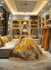 Aufkleber - Premium boutique with yellow environment lights, Indian ethnic wear.