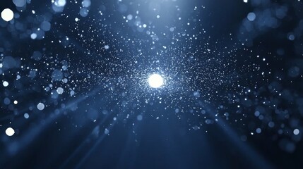 Poster - Bright blue background with particles converging to the center creating a sense of depth and speed, ideal for science fiction or technology related projects
