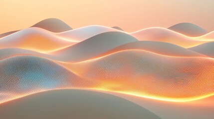 Poster - Abstract digital wave of particles flowing with orange and blue light under a soft light, creating a sense of smooth movement