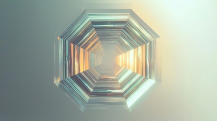 Poster - Octagon shaped tunnel is glowing at the end with light streaks, creating a sense of depth and perspective. The tunnel is composed of multiple layers, adding to its complexity and visual appeal