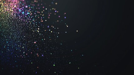 Poster - Colorful lights softly fall on a dark background, creating a festive, magical atmosphere with glitter and bokeh. Perfect for holiday celebrations and decorations