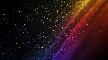 Poster - Abstract background with colorful glitter particles exploding on black background creating a festive and vibrant atmosphere