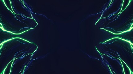Poster - Glowing green and blue neon lines flow on a black backdrop, creating a dynamic and futuristic design with a sense of movement and energy. Perfect for technology and innovation concepts
