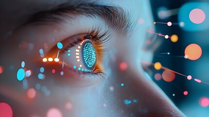 Poster - A person s face illuminated by multiple colorful digital notifications showing the profound impact of modern technological connections and online interactions on human expression and identity