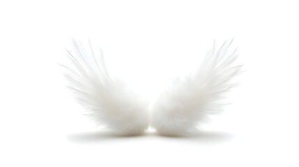Poster - A pair of soft fluffy white angel wings set at an angle creating beautiful shadows on a clean minimalist white backdrop  The ethereal