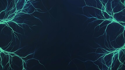 Poster - Captivating glowing fractal branches on deep blue backdrop with ample copy space, ideal for science, tech, or modern art projects. Intricate patterns and vibrant colors for web banners or branding