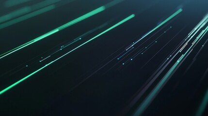 Poster - Glowing lines move swiftly on a dark backdrop, creating a futuristic and dynamic tech visual. Blue and green hues add modern elegance, ideal for digital concepts