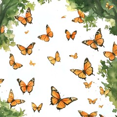 Sticker - Watercolor Illustration of Monarch Butterflies in Flight.