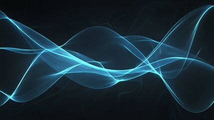 Poster - Abstract blue wave design flowing on black background with copy space, great for technology or science themed backgrounds