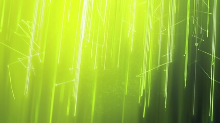 Poster - Abstract green data stream background with connecting lines and particles flowing downwards. Creating a mesmerizing digital rain effect. Perfect for illustrating internet. Science