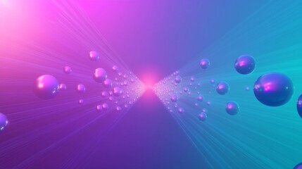 Poster - Abstract background with a futuristic perspective showing spheres traveling quickly through space and time on beams of light