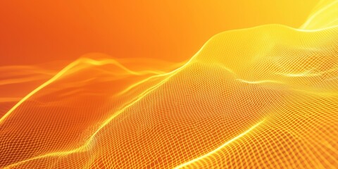 Poster - Vibrant 3d orange grid mesh background flowing with a modern, futuristic feel, perfect for various uses. Captures innovation and creativity in a digital world