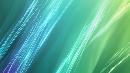 Poster - Abstract green background with glowing curved lines, resembling a stream of data, energy or a futuristic landscape. The vibrant colors and dynamic composition create a sense of movement and energy