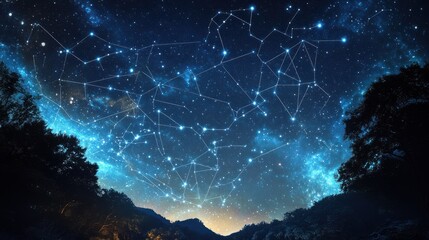 Wall Mural - an artistic representation of a star chart overlaid on a stunning view of the night sky, highlightin