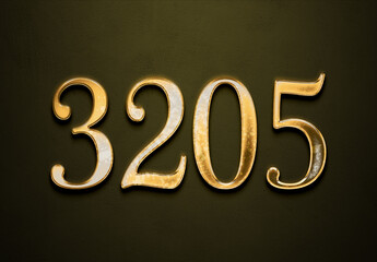 Canvas Print - Old gold effect of 3205 number with 3D glossy style Mockup.