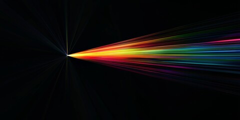 Poster - Vibrant light streaks create a colorful rainbow pattern on a black background, blending blue, green, orange, pink, red, and yellow in a modern, dynamic display of energy and design