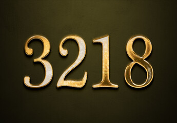 Old gold effect of 3218 number with 3D glossy style Mockup.