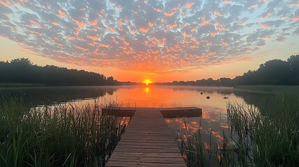 Aufkleber - Breathtaking sunset scene with the serene lake s surface perfectly mirroring the warm golden sky above creating a captivating harmonious landscape
