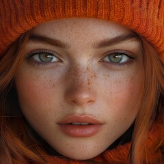 Wall Mural - Close-up Portrait of a Woman with Freckles and Red Hair